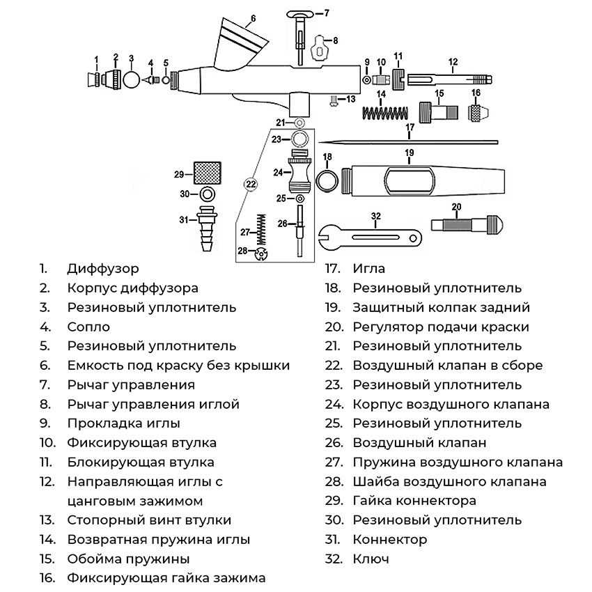 Схема аэрографа JAS-1116